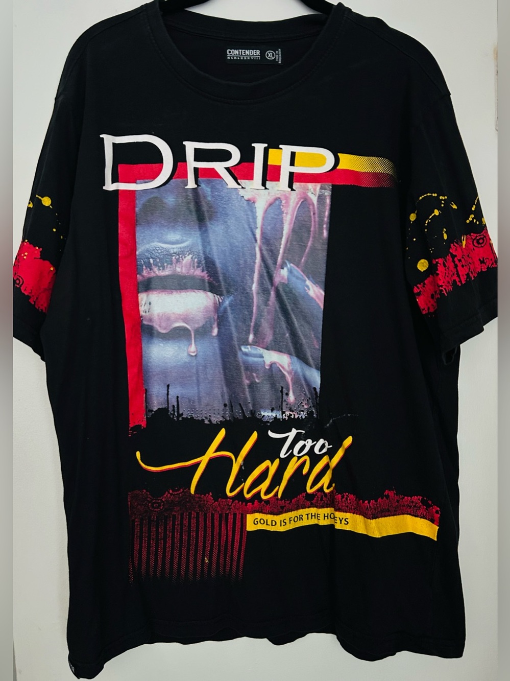 Contender Mens Size XL Black Drip Too Hard Graphic Print Streetwear T-Shirt